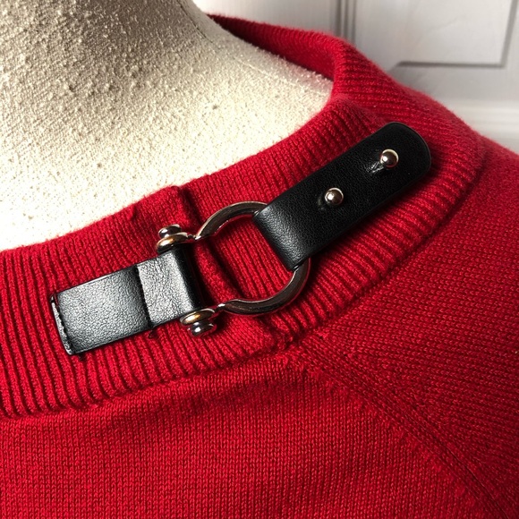 Ralph Lauren Sweater Red with Leather Accent - Picture 2 of 8